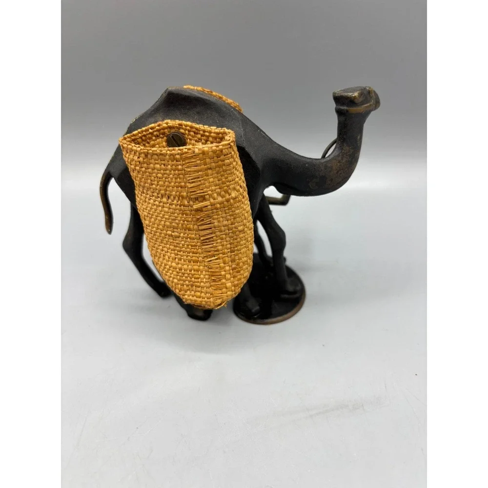 Vtg Cast Iron Camel & Man Figurine With Baskets